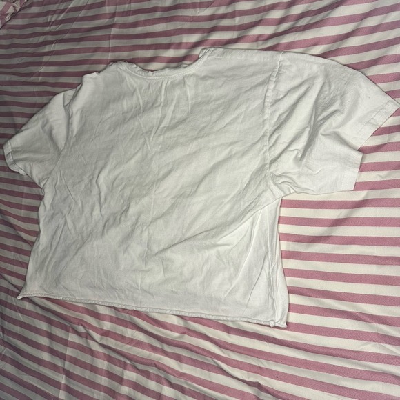 Altar'd State Smiley Face White Cropped Top Size Medium Short Sleeves Trendy - Picture 6 of 7